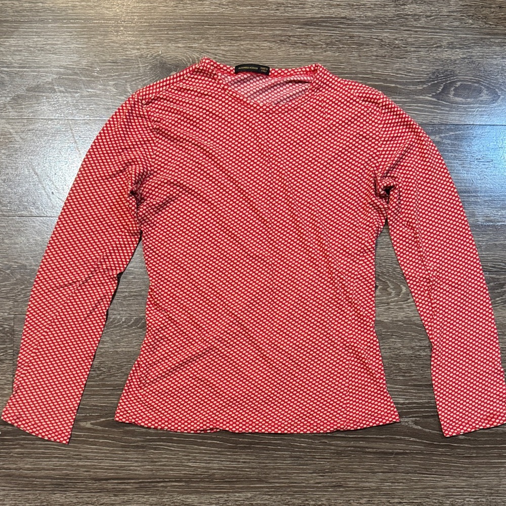 Alexander McQueen Red Micro-Polka Dot Long Sleeve Top